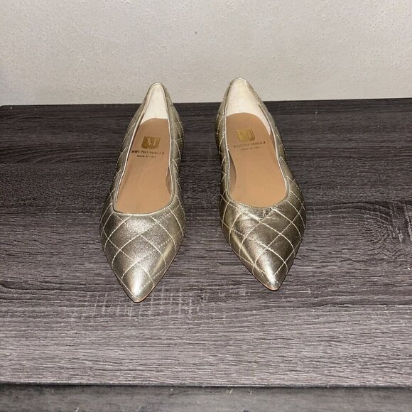 Bruno Magli Gold Quilted Metallic Slip On Ballet Leather Flats Size 38.5US 8.5 - Picture 3 of 9